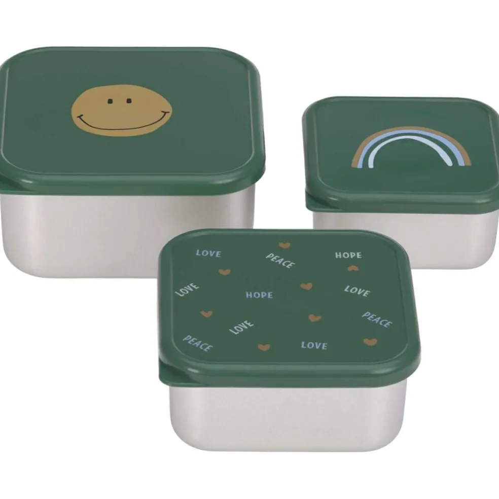 Lot de 3 boîtes à goûter inox Happy Rascals Smile vert
