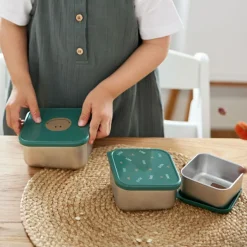 Lot de 3 boîtes à goûter inox Happy Rascals Smile vert