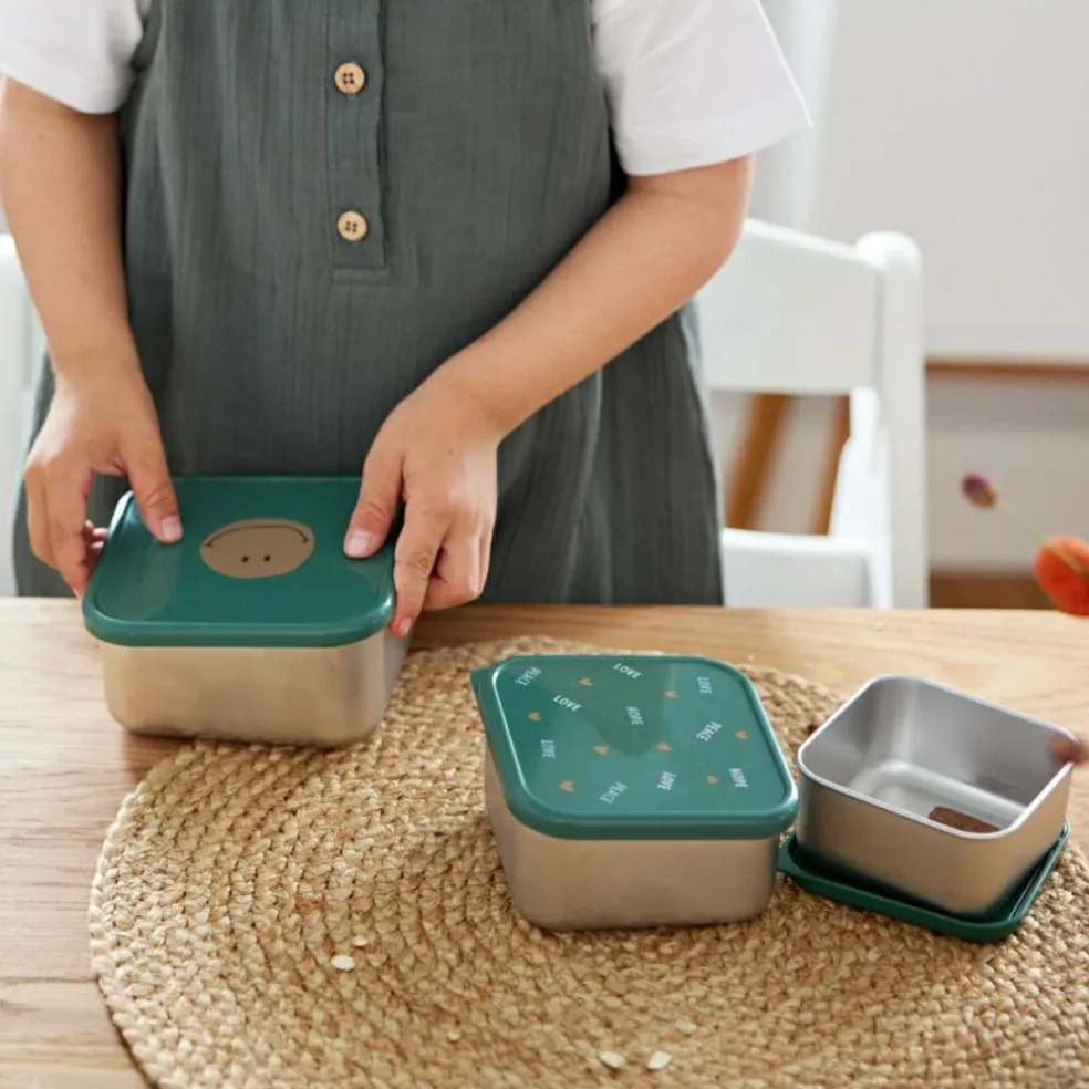 Lot de 3 boîtes à goûter inox Happy Rascals Smile vert