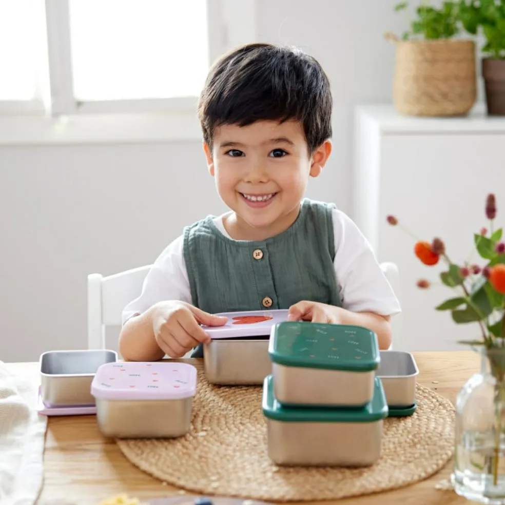 Lot de 3 boîtes à goûter inox Happy Rascals Smile vert