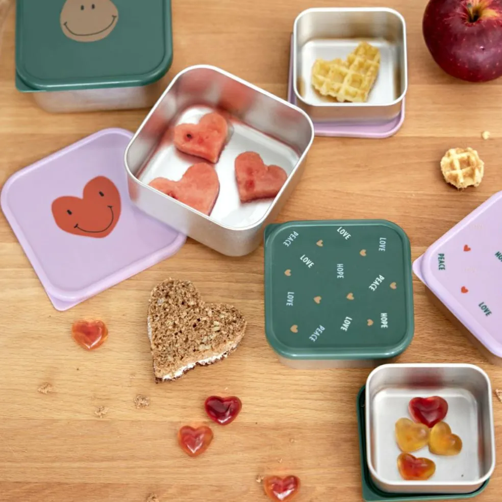 Lot de 3 boîtes à goûter inox Happy Rascals Smile vert