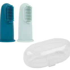 Lot de 2 brosses à dents à doigt bleu + étui de protection