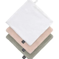 Lot de 3 débarbouillettes blanc cassé-rose poudré-olive