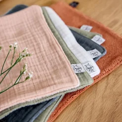 Lot de 3 débarbouillettes blanc cassé-rose poudré-olive