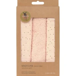 Lot de 3 débarbouillettes Pois rose-pêche