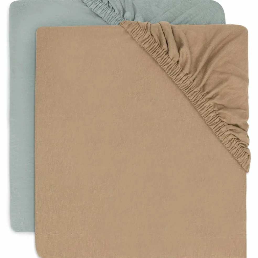 Lot de 2 draps housses en jersey Sea Green-Biscuit (40 x 80 cm)