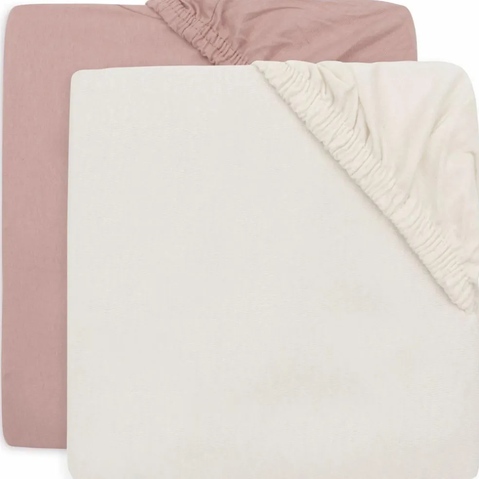 Lot de 2 draps housses en jersey Wild Rose-Ivory (60 x 120 cm)
