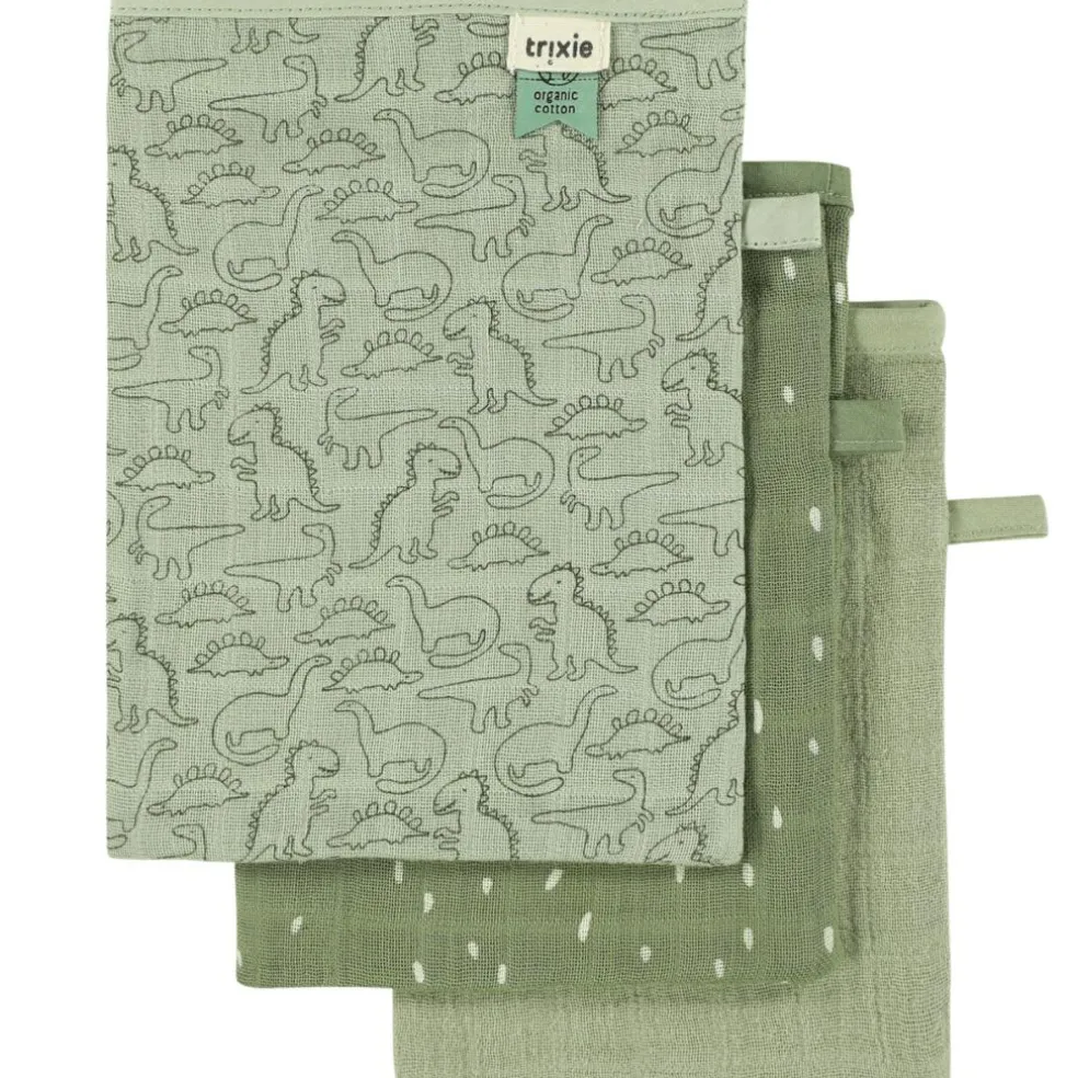 Lot de 3 gants de toilette en mousseline Daring Dino