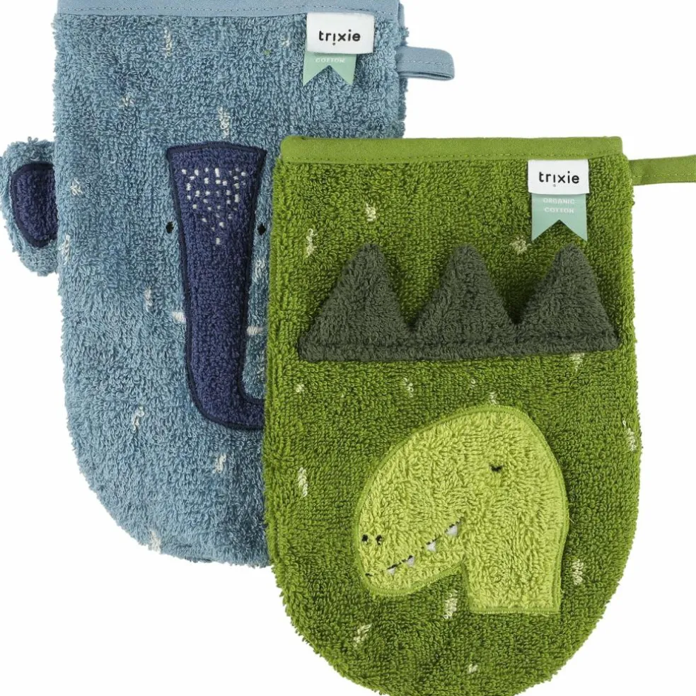 Lot de 2 gants de toilette Mr. Dino et Mrs. Elephant