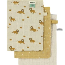 Lot de 3 gants de toilette en mousseline Lively Lion