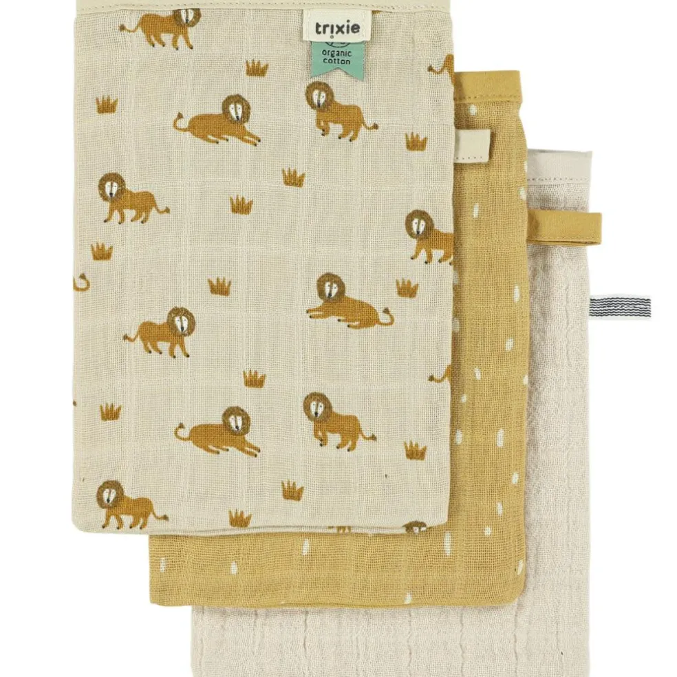Lot de 3 gants de toilette en mousseline Lively Lion