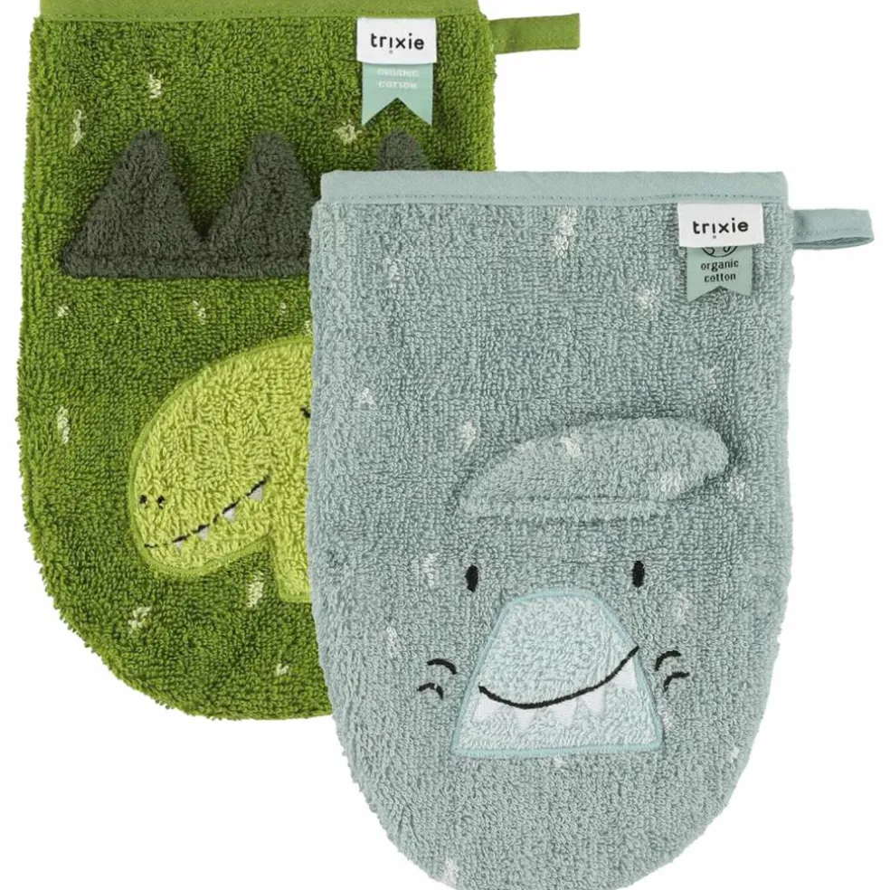 Lot de 2 gants de toilette Mr. Shark et Mr. Dino