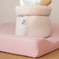 Lot de 2 housses de matelas à langer Ecru-Rose poudre (70 x 50 cm)