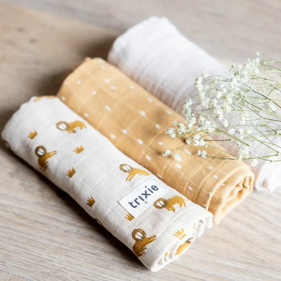 Lot de 3 langes en mousseline Lively Lion (55 x 55 cm)