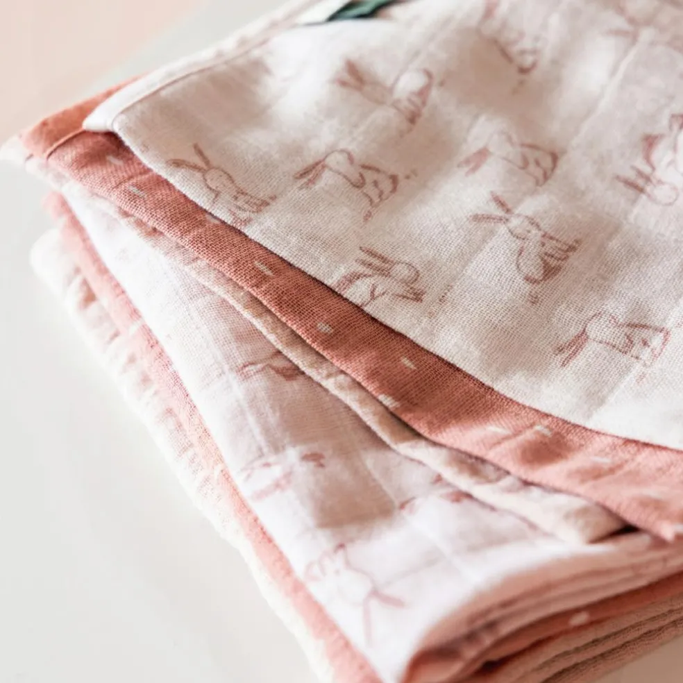 Lot de 3 langes en mousseline Rosy Rabbit (55 x 55 cm)