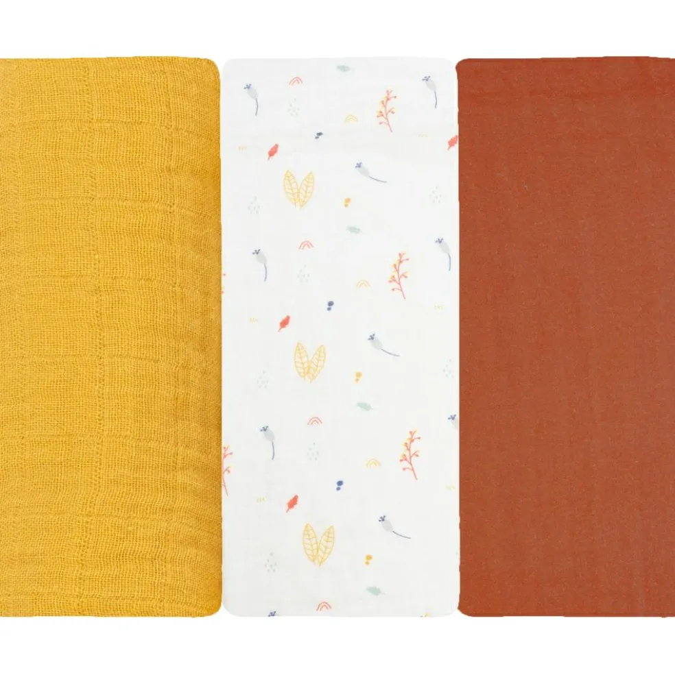 Lot de 3 langes en mousseline Cache-cache en forêt (70 x 70 cm)