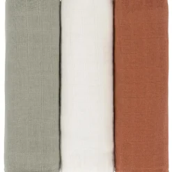 Lot de 3 langes en mousseline Cozy Home Rouille, vert et blanc (85 x 85 cm)