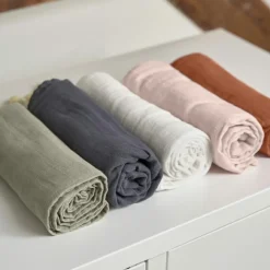 Lot de 3 langes en mousseline Cozy Home Rouille, vert et blanc (85 x 85 cm)