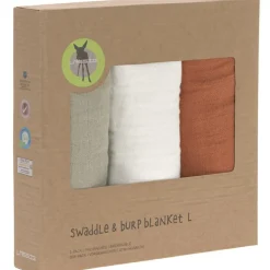 Lot de 3 langes en mousseline Cozy Home Rouille, vert et blanc (85 x 85 cm)
