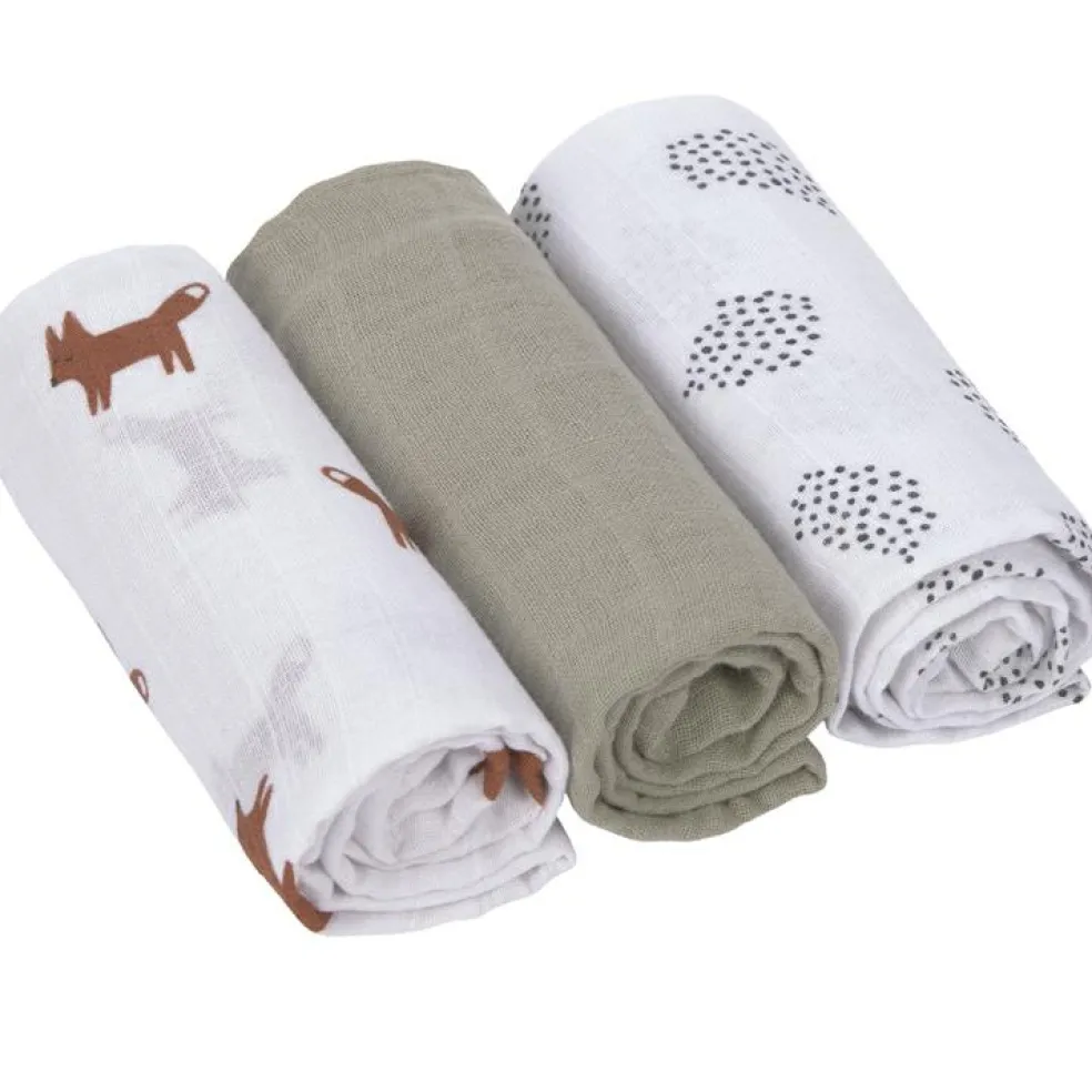 Lot de 3 langes en mousseline Little Forest Renard (60 x 60 cm)