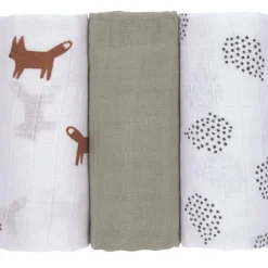 Lot de 3 langes en mousseline Little Forest Renard (60 x 60 cm)