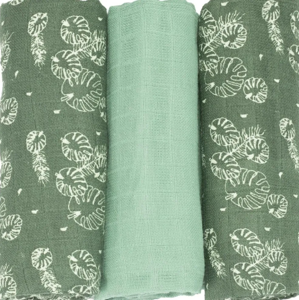 Lot de 3 langes en mousseline de coton Feuille (70 x 70 cm)