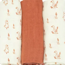 Lot de 3 langes en mousseline de coton Oies (70 x 70 cm)