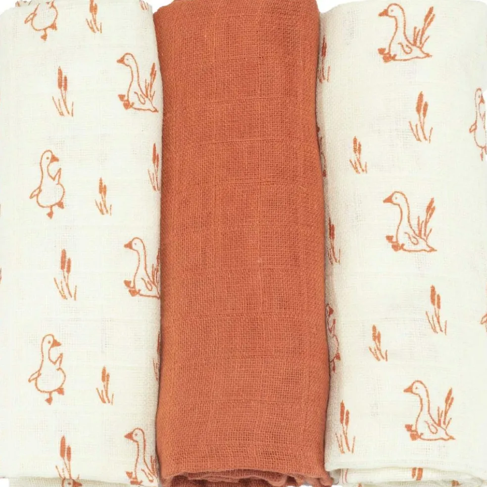 Lot de 3 langes en mousseline de coton Oies (70 x 70 cm)
