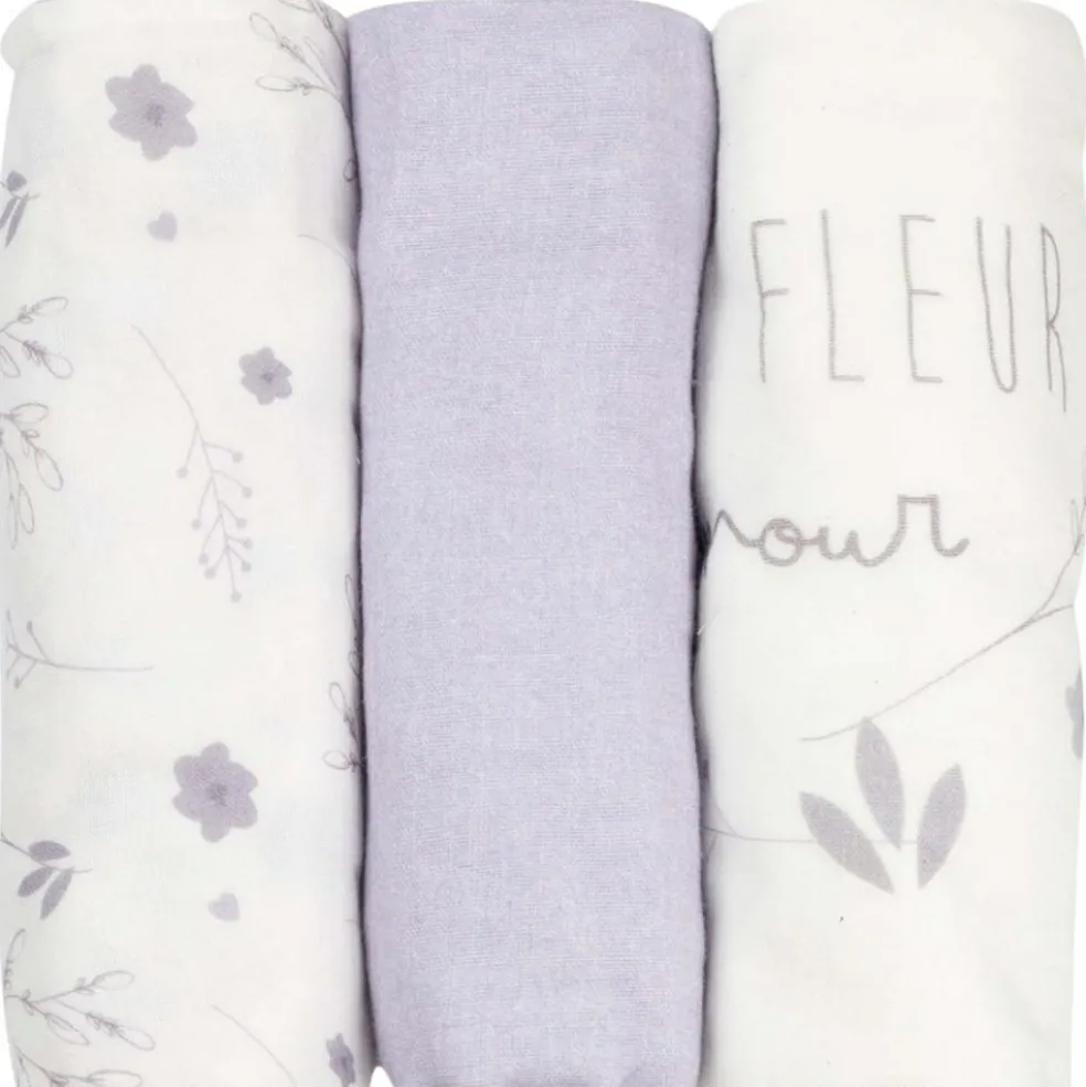 Lot de 3 langes en mousseline de coton Lavandoux (70 x 70 cm)