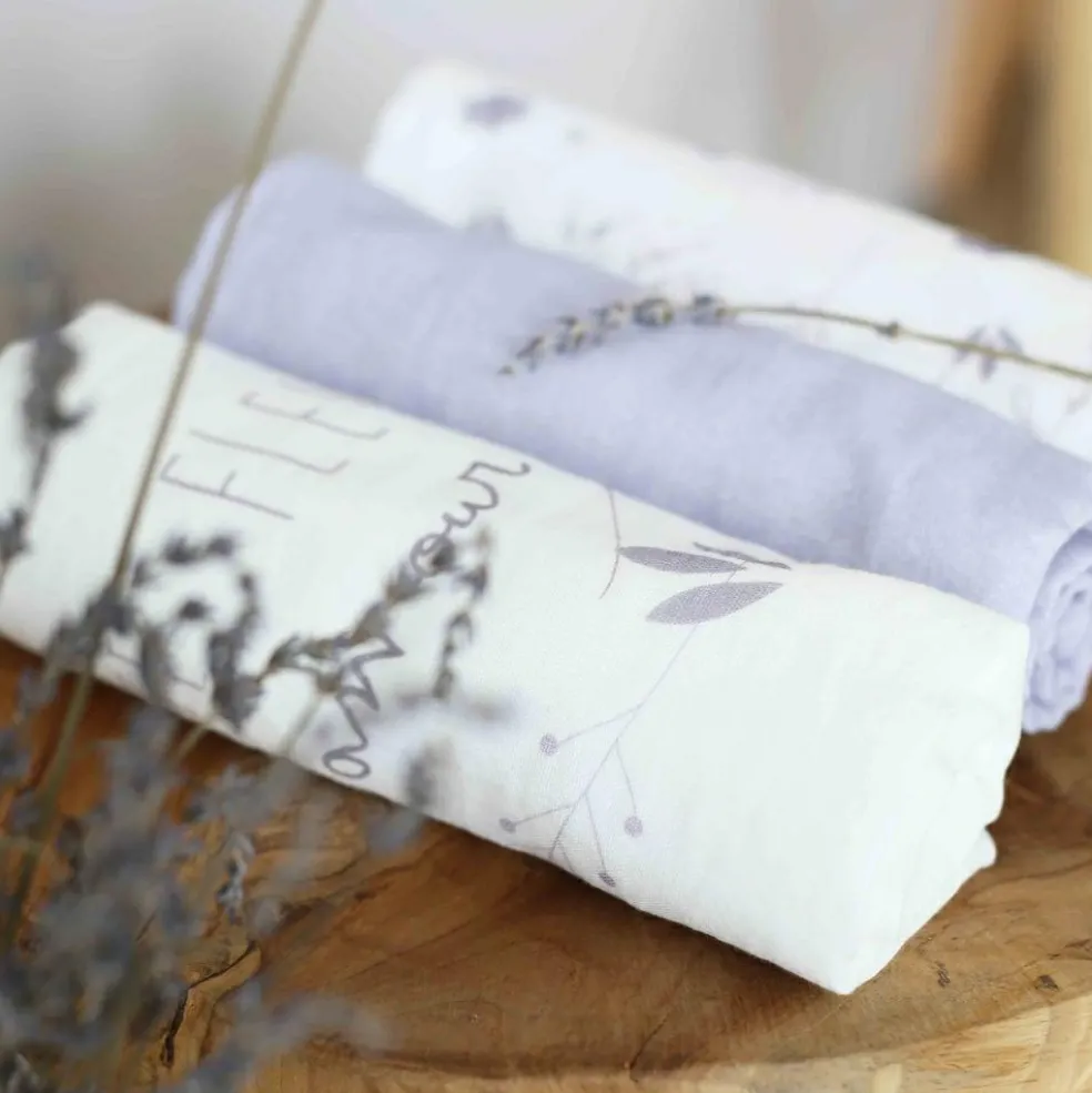 Lot de 3 langes en mousseline de coton Lavandoux (70 x 70 cm)