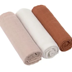 Lot de 3 langes en mousseline Cozy Home Rose, blanc et rouille (85 x 85 cm)