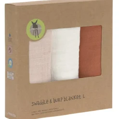 Lot de 3 langes en mousseline Cozy Home Rose, blanc et rouille (85 x 85 cm)