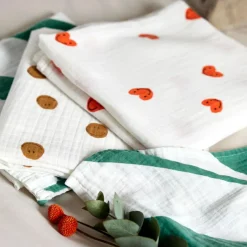 Lot de 3 langes Happy Rascals Coeur lavande (60 x 60 cm)