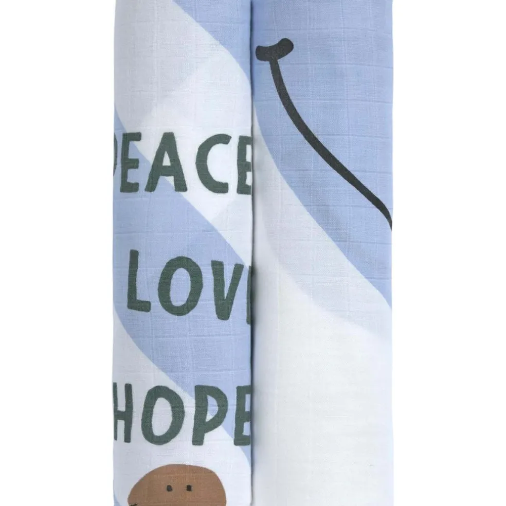 Lot de 2 langes Happy Rascals Smile bleu ciel (120 x 120 cm)