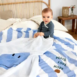 Lot de 2 langes Happy Rascals Smile bleu ciel (120 x 120 cm)