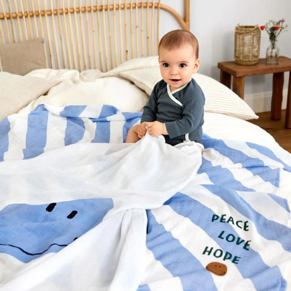 Lot de 2 langes Happy Rascals Smile bleu ciel (120 x 120 cm)