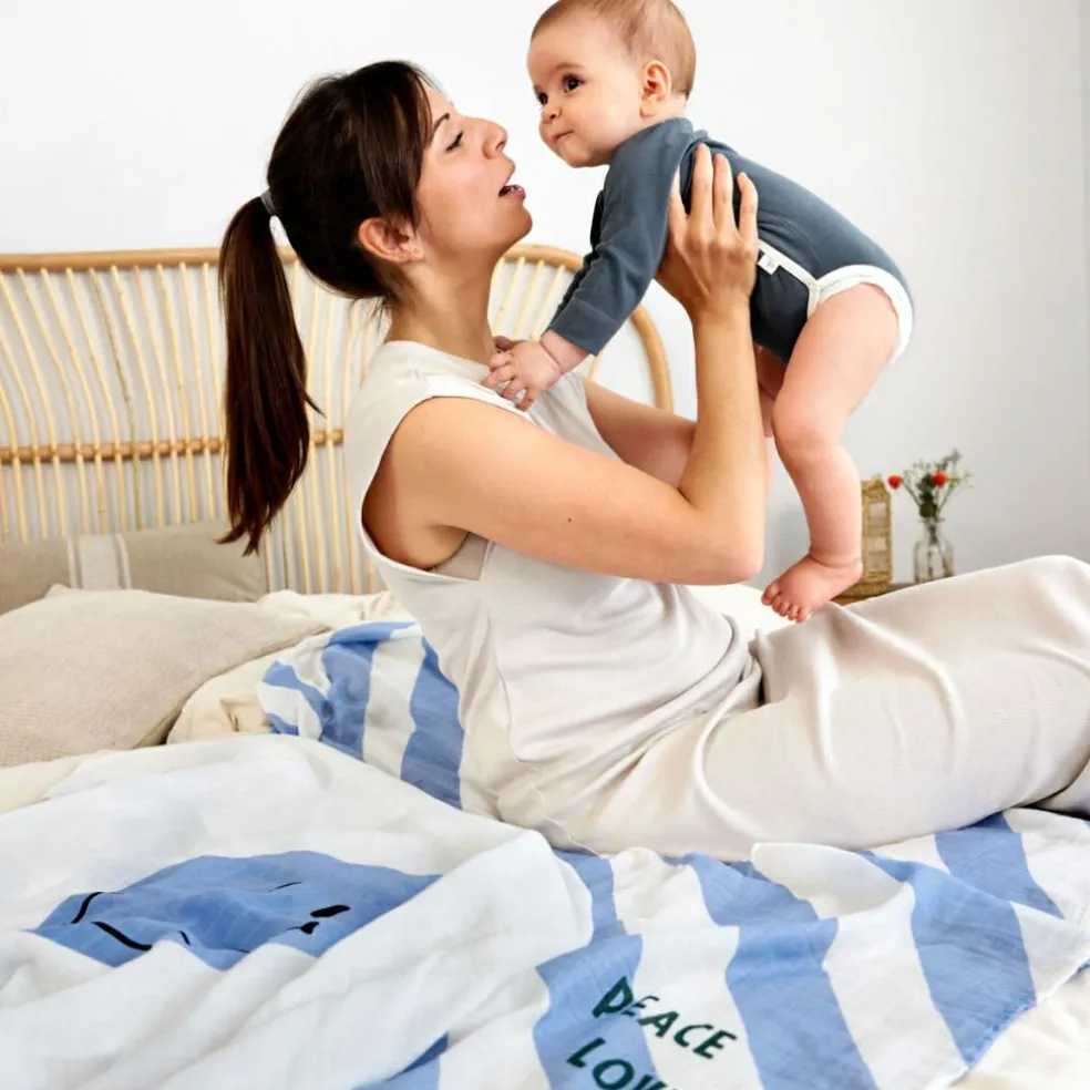 Lot de 2 langes Happy Rascals Smile bleu ciel (120 x 120 cm)