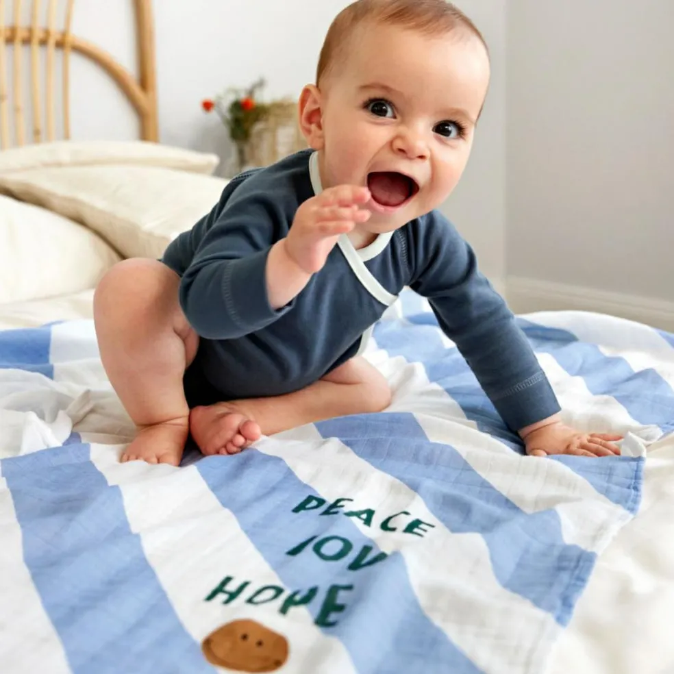 Lot de 2 langes Happy Rascals Smile bleu ciel (120 x 120 cm)