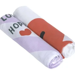 Lot de 2 langes Happy Rascals Coeur lavande (120 x 120 cm)