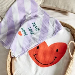 Lot de 2 langes Happy Rascals Coeur lavande (120 x 120 cm)