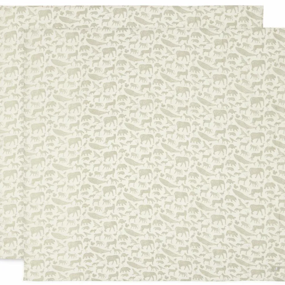 Lot de 2 maxi langes gaze de coton Animals Olive Green (115 x 115 cm)