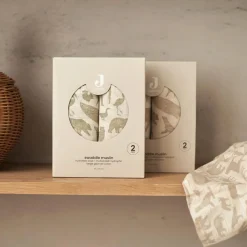 Lot de 2 maxi langes gaze de coton Animals Olive Green (115 x 115 cm)