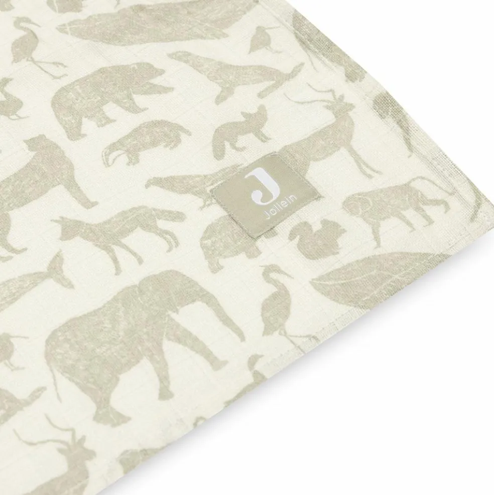 Lot de 2 maxi langes gaze de coton Animals Olive Green (115 x 115 cm)