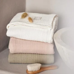 Lot de 2 maxi-langes en coton Olive Green-Ivory (115 x 115 cm)