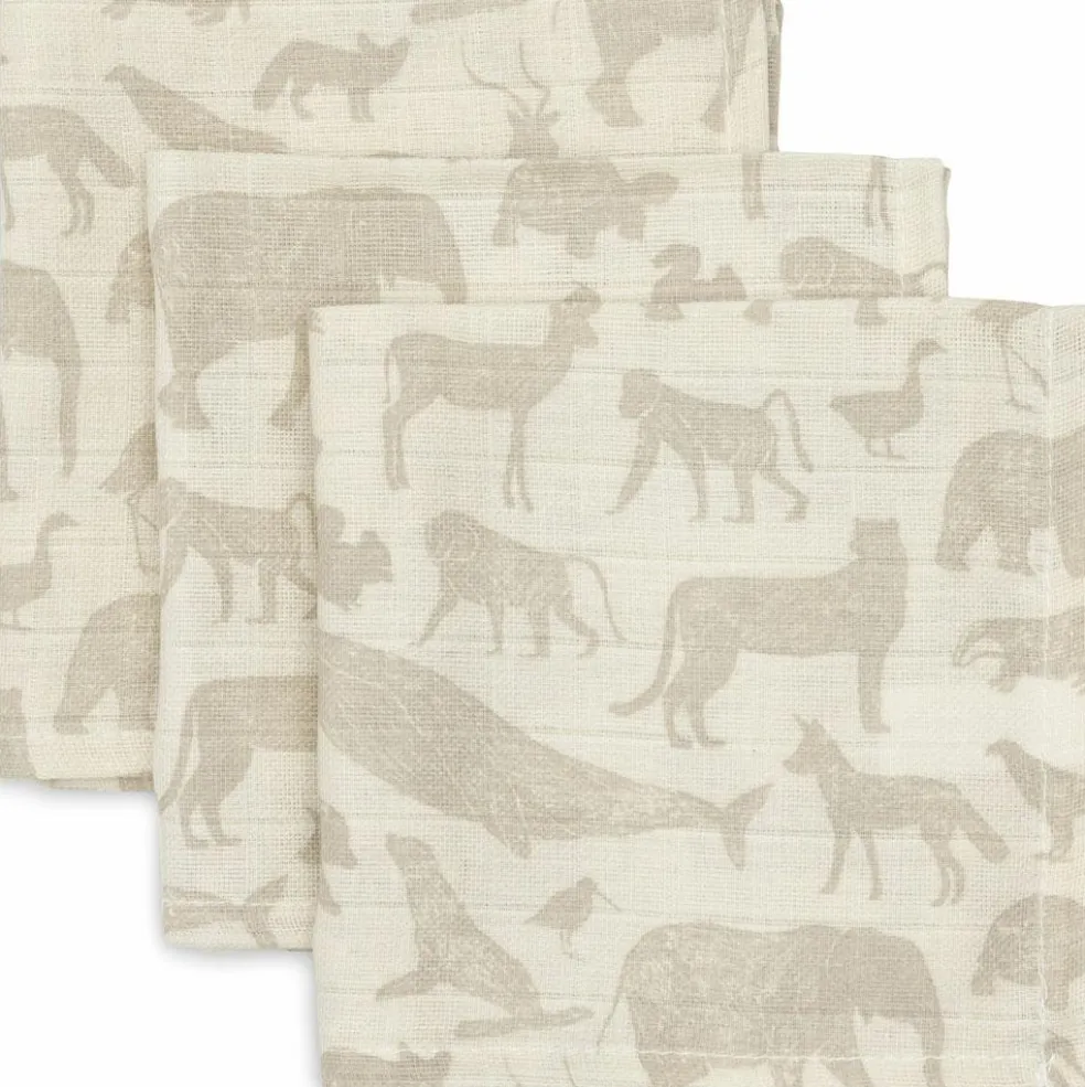 Lot de 3 mini langes en gaze de coton Animals Nougat (31 x 31 cm)