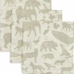 Lot de 3 mini langes en gaze de coton Animals Olive Green (31 x 31 cm)