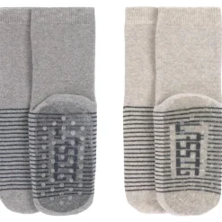 Lot de 2 paires de chaussettes antidérapantes en coton bio gris (pointure 23-26)