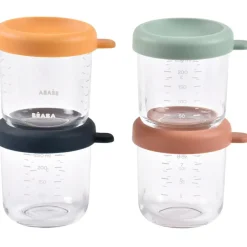 Lot de 4 pots de conservation en verre multicolore (250 ml)
