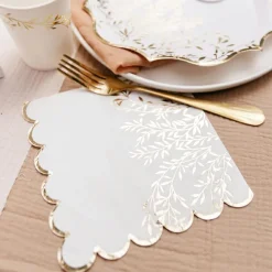 Lot de 16 serviettes Jolis Brins blanches et or