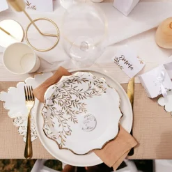 Lot de 16 serviettes Jolis Brins blanches et or